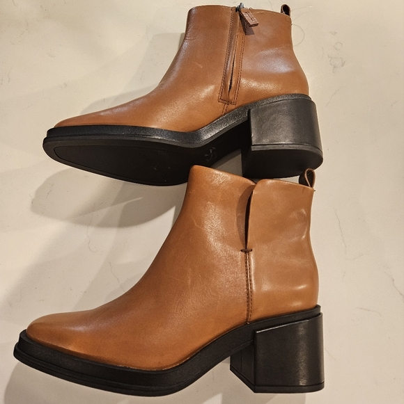 FRANCO SARTO Brown Leather Ankle Boots leather Block Heel Booties Sz 8 - Picture 8 of 14